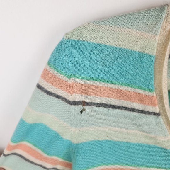 Theory 100% Cashmere Colorful Striped V-Neck Sweater sz M Flawed - Picture 5 of 8